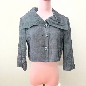 Bebe Grey Y2K Preppy Tailored Cropped Jacket Wide Collar Blazer Womens Size 6